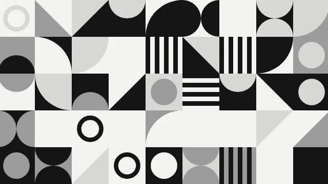Fond d'écran motif géométrique de carrés, cercles et triangles, teintes noir et blanc