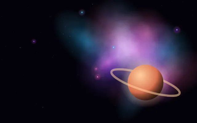 Fond d'écran nébuleuse colorée, étoiles et planète, teintes nébuleuse rose