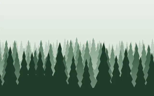 Fond d'écran forêt de sapins en couches dans la brume, teintes brume