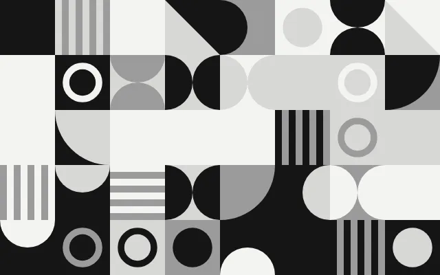 Fond d'écran motif géométrique de carrés, cercles et triangles, teintes noir et blanc