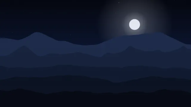 Fond d'écran chaînes de montagnes en couches dans la brume, soleil bas, teintes nuit