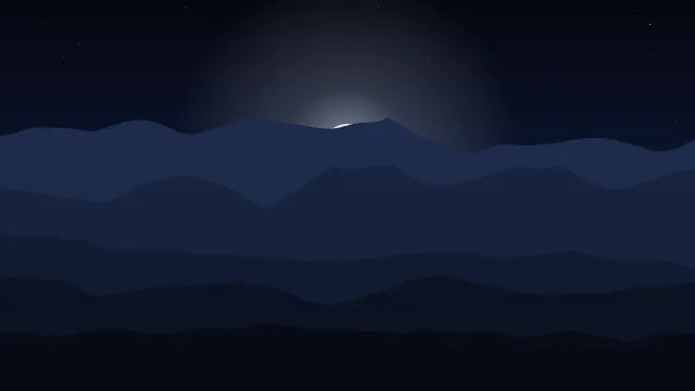Fond d'écran chaînes de montagnes en couches dans la brume, soleil bas, teintes nuit