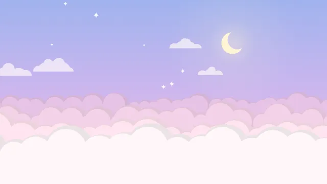 Fond d'écran mer de nuages pastel, croissant de lune et petites étoiles, teintes barbe à papa
