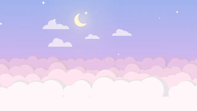 Fond d'écran mer de nuages pastel, croissant de lune et petites étoiles, teintes barbe à papa