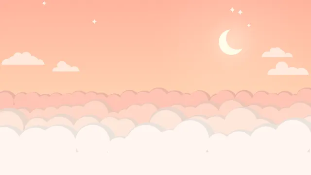 Fond d'écran mer de nuages pastel, croissant de lune et petites étoiles, teintes pêche