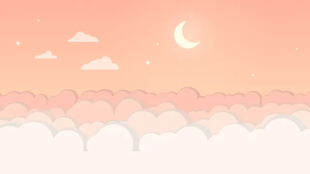 Fond d'écran mer de nuages pastel, croissant de lune et petites étoiles, teintes pêche