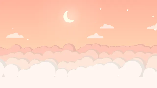 Fond d'écran mer de nuages pastel, croissant de lune et petites étoiles, teintes pêche