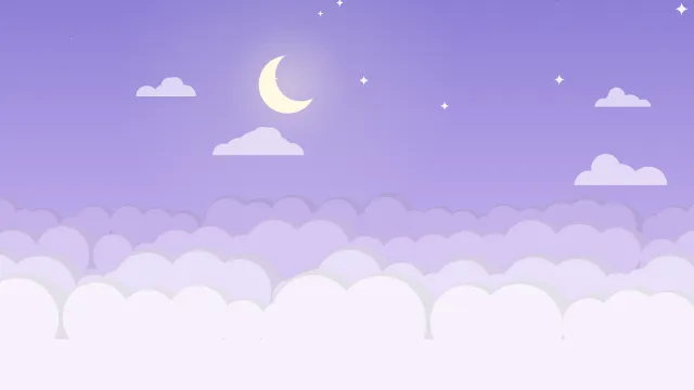 Fond d'écran mer de nuages pastel, croissant de lune et petites étoiles, teintes lavande