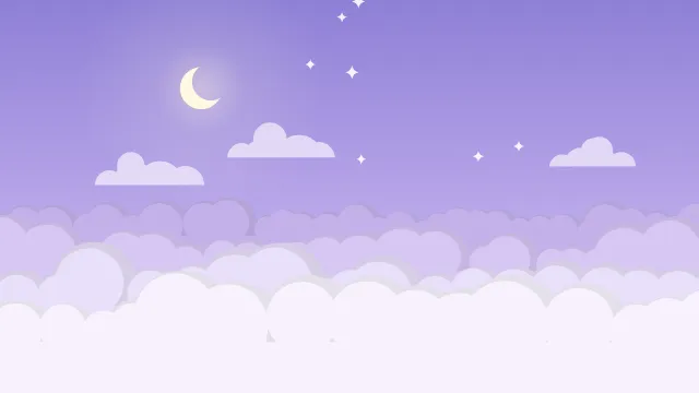 Fond d'écran mer de nuages pastel, croissant de lune et petites étoiles, teintes lavande