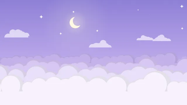 Fond d'écran mer de nuages pastel, croissant de lune et petites étoiles, teintes lavande