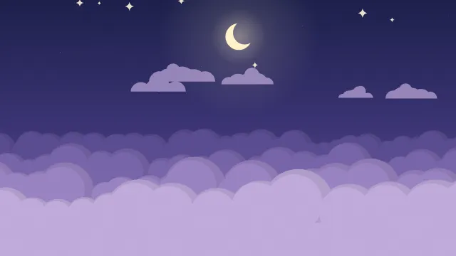 Fond d'écran mer de nuages pastel, croissant de lune et petites étoiles, teintes nuit pastel
