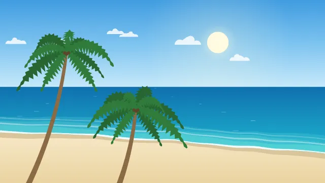 Fond d'écran plage tropicale : mer turquoise, écume, sable et palmiers, teintes lagon