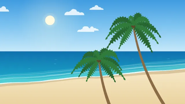 Fond d'écran plage tropicale : mer turquoise, écume, sable et palmiers, teintes lagon