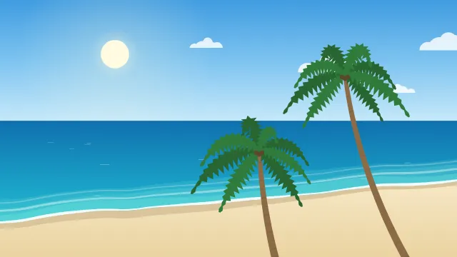 Fond d'écran plage tropicale : mer turquoise, écume, sable et palmiers, teintes lagon