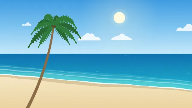 Fond d'écran plage tropicale : mer turquoise, écume, sable et palmiers, teintes lagon