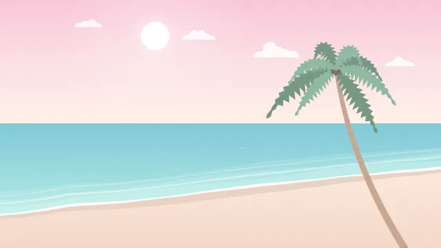 Fond d'écran plage tropicale : mer turquoise, écume, sable et palmiers, teintes pastel