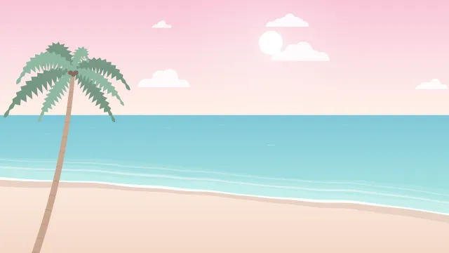 Fond d'écran plage tropicale : mer turquoise, écume, sable et palmiers, teintes pastel
