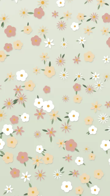 Fond d'écran fleurs stylisées en motif ou en prairie, teintes sauge