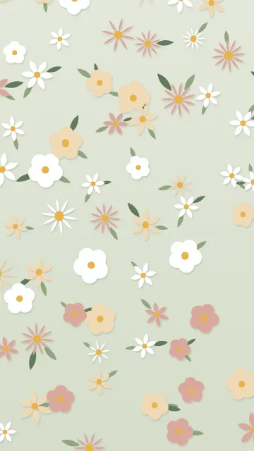 Fond d'écran fleurs stylisées en motif ou en prairie, teintes sauge