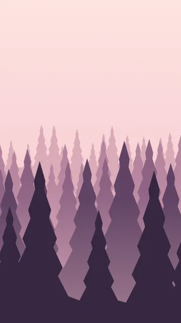 Fond d'écran forêt de sapins en couches dans la brume, teintes aube rose