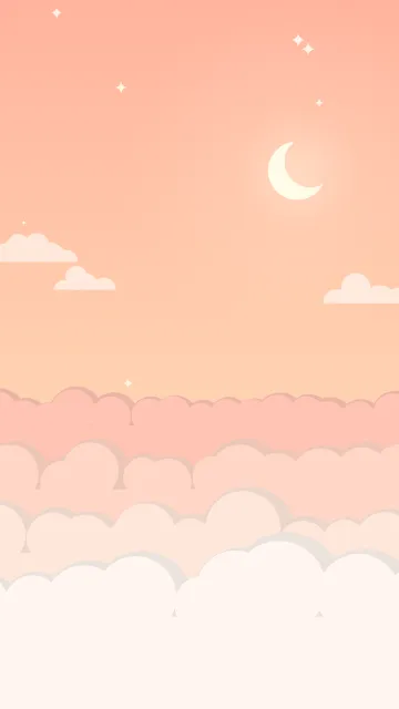 Fond d'écran mer de nuages pastel, croissant de lune et petites étoiles, teintes pêche
