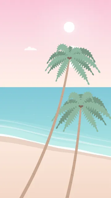 Fond d'écran plage tropicale : mer turquoise, écume, sable et palmiers, teintes pastel