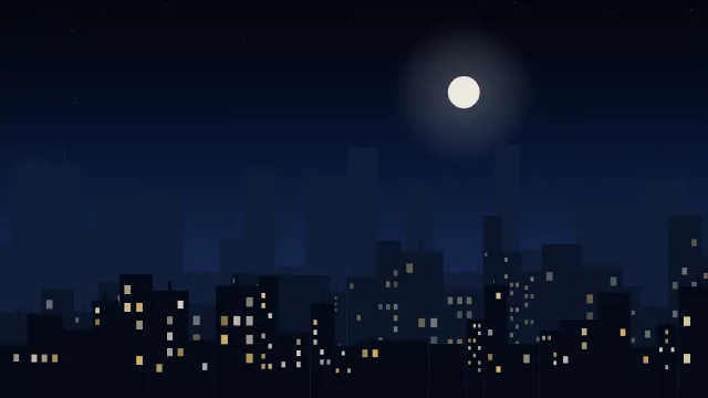 Fond d'écran silhouette de ville la nuit, fenêtres éclairées, teintes minuit